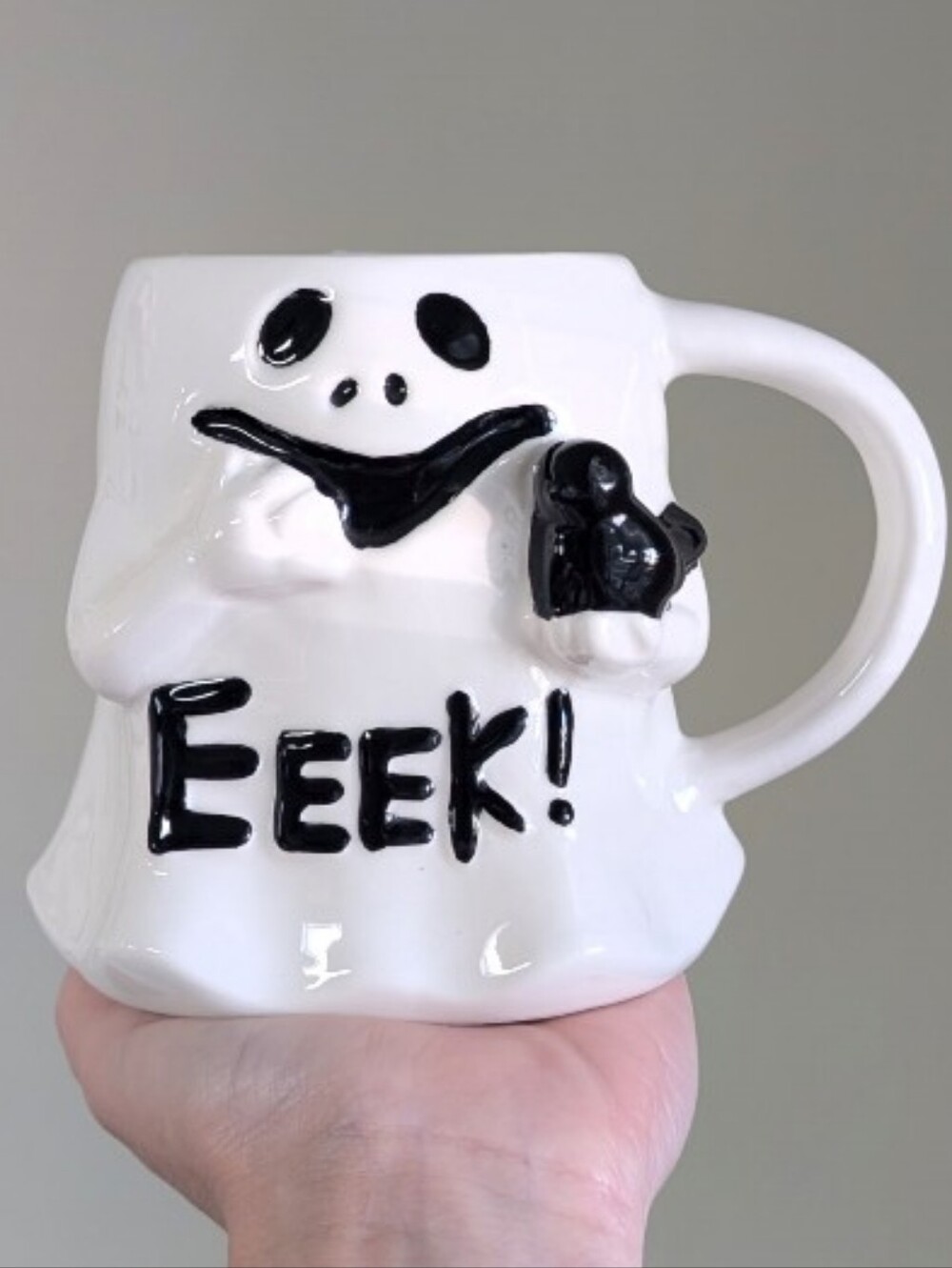 Ghost Face EEEK! Sculpted Ghost Halloween Mug with Bird Detail 👻
